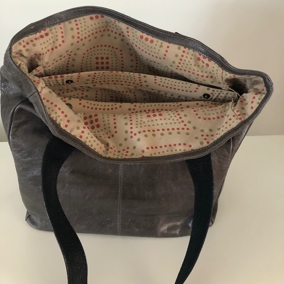 Ellington Gray Leather Shoulder Tote Bag Handbag W/ Black Straps - Picture 3 of 9